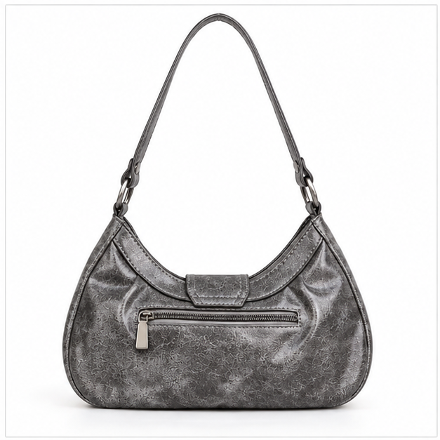 Metallic Grey Buckle Detail Shoulder Bag-2