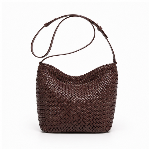 Woven Chocolate Slouchy Adjustable Shoulder Bag-3