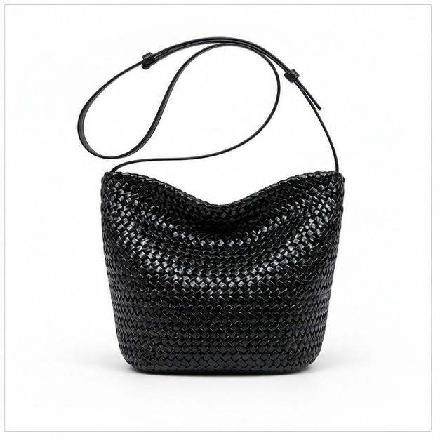 Black Woven Slouchy Shoulder Bag Handbag-2