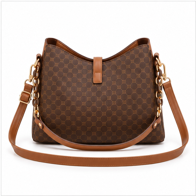 Elegant Monogram Brown Shoulder Crossbody Handbag-2