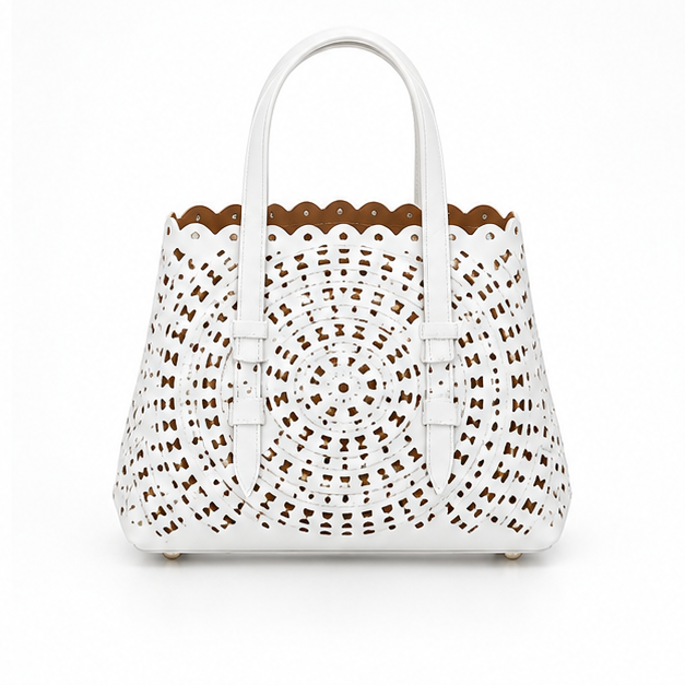 Elegant White Laser Cut Tote Handbag-2