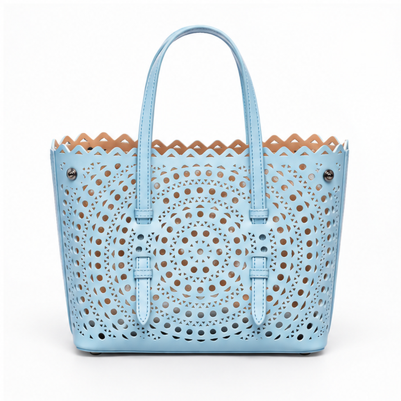 Denim Blue Laser Cut Tote Handbag-2