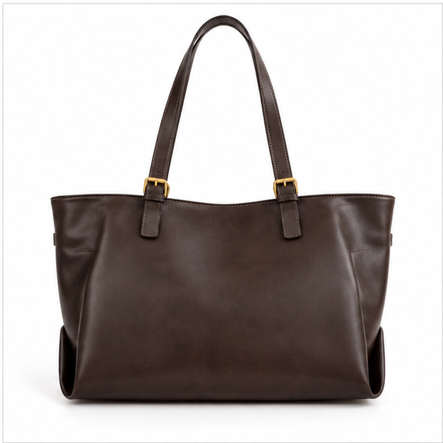 Elegant Chocolate Brown Leather Shoulder Tote-2