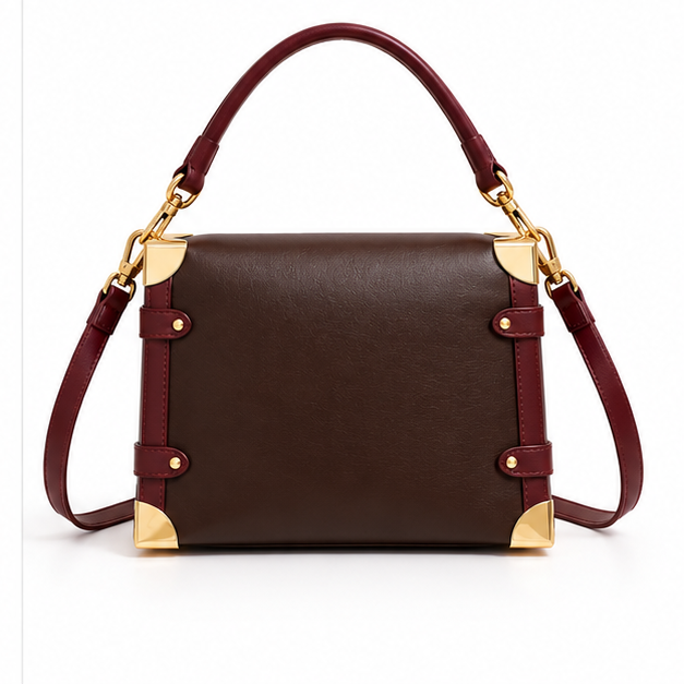 Elegant Chocolate Burgundy Structured Shoulder Handbag-2
