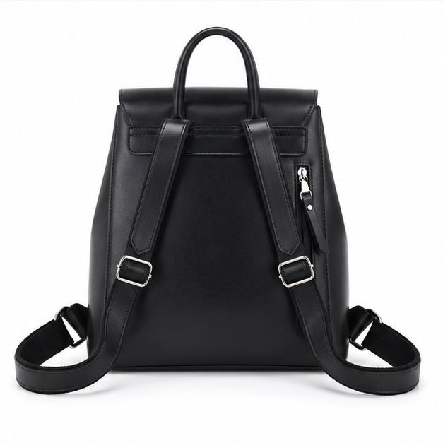 Sleek Black Adjustable Leather Backpack Handbag-2