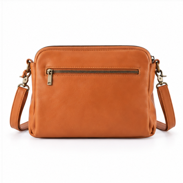 Vintage Tan Leather Crossbody Shoulder Bag-2