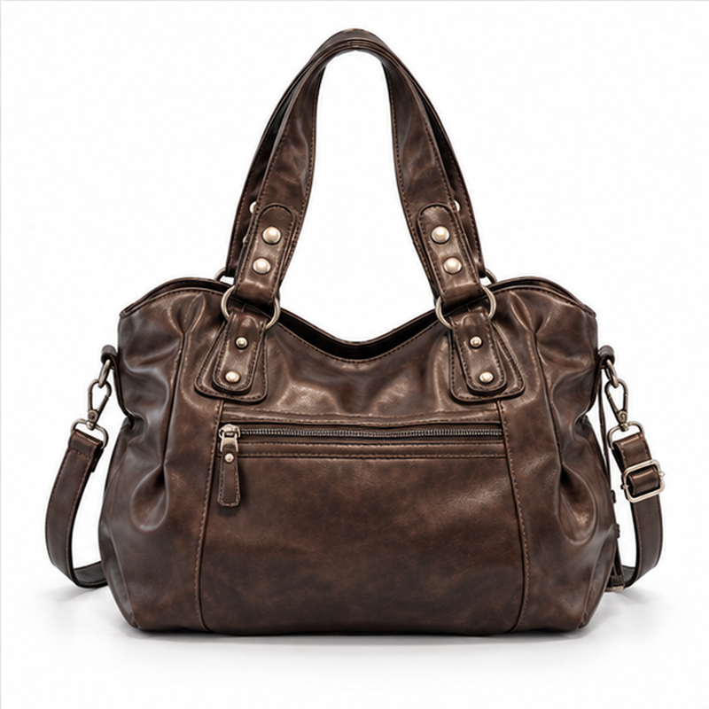 Vintage Lace-Up Coffee Leather Shoulder Bag-2
