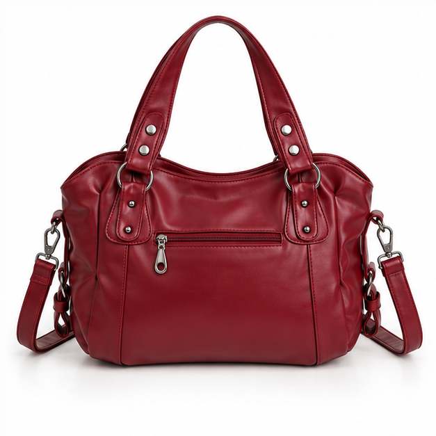 Burgundy Lace-Up Leather Shoulder Handbag-2
