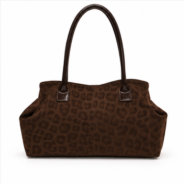 Brown Leopard Print Structured Shoulder Tote-2