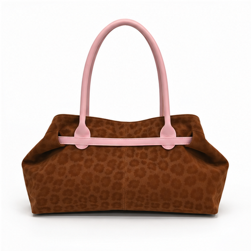 Brown Leopard Print Pink Trim Handbag-2
