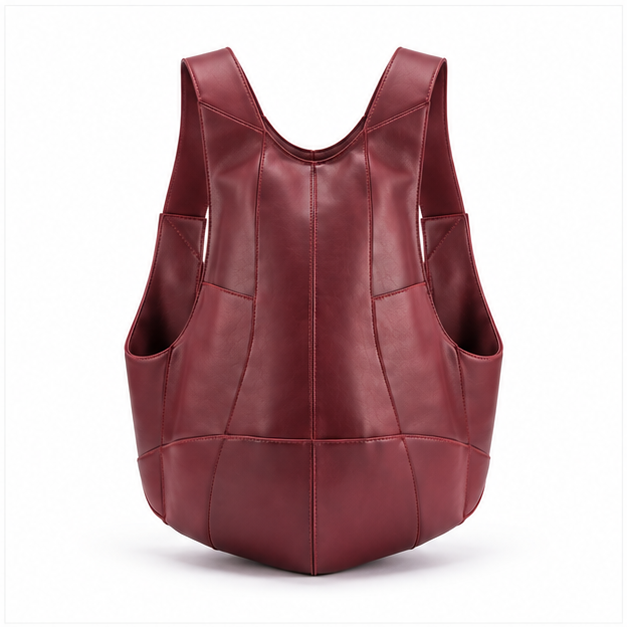 Red Coffee Sculpted Leather Backpack Bag-2