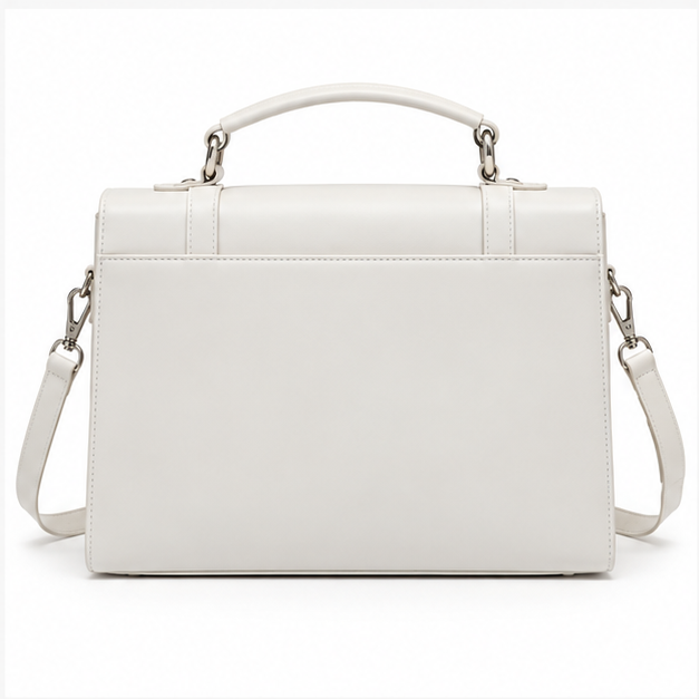Elegant White Structured Buckle Shoulder Handbag-2