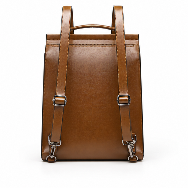 Vintage Brown Leather Convertible Backpack Handbag-2
