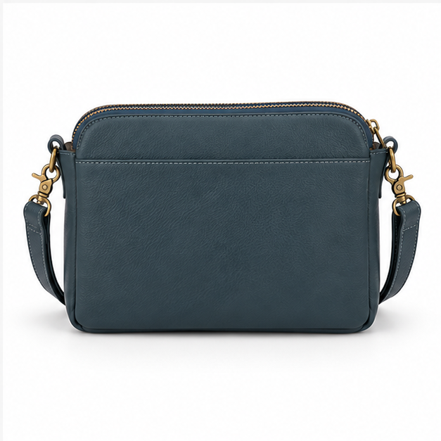Teal Blue Multi-Zip Crossbody Shoulder Bag-2
