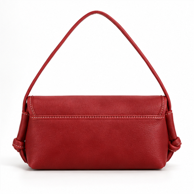Red Stitched Leather Shoulder Crossbody Bag-2