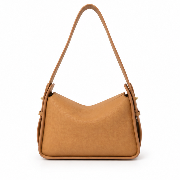 Camel Pebbled Leather Shoulder Handbag Purse-2