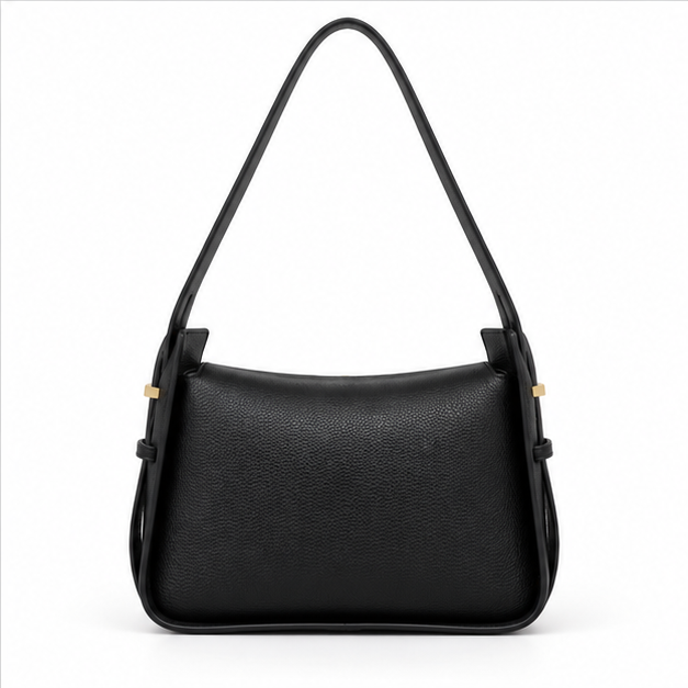 Black Pebbled Leather Shoulder Handbag Purse-2