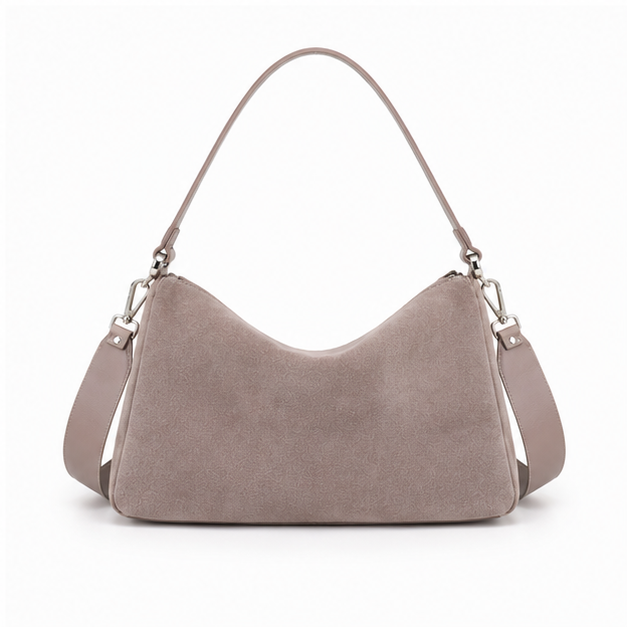 Grey Suede Slouchy Hobo Shoulder Bag-2