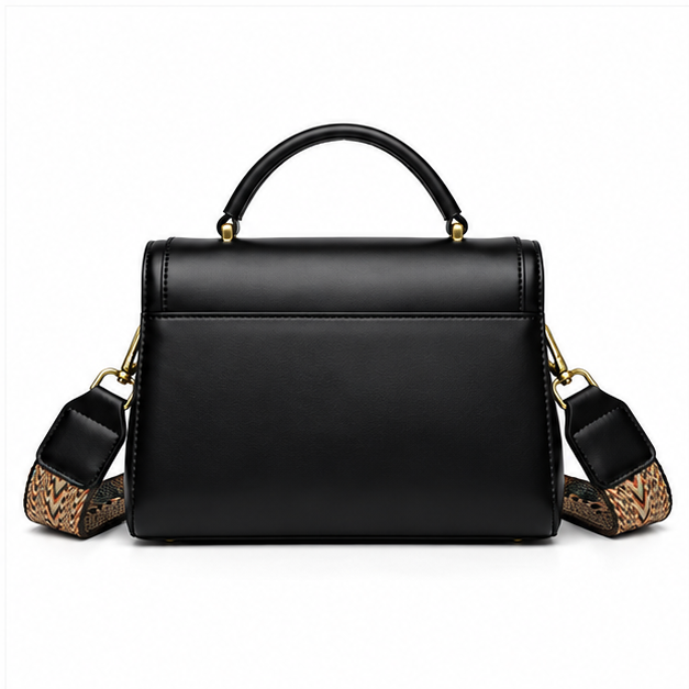 Black Structured Top Handle Shoulder Bag-2
