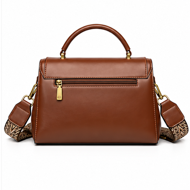 Cognac Structured Leather Crossbody Handbag Purse-2