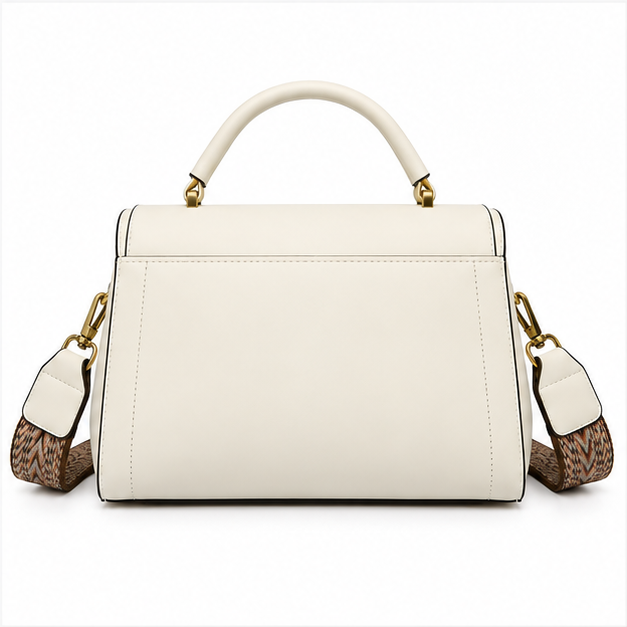 Ivory Structured Top Handle Shoulder Bag-2