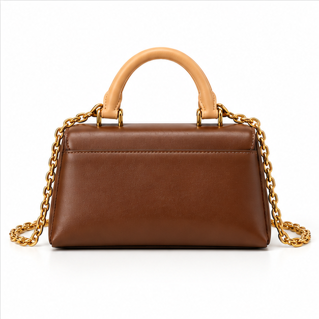 Brown Leather Chain Handle Shoulder Bag-2