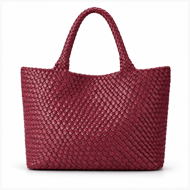 Burgundy Woven Leather Everyday Tote Bag-2