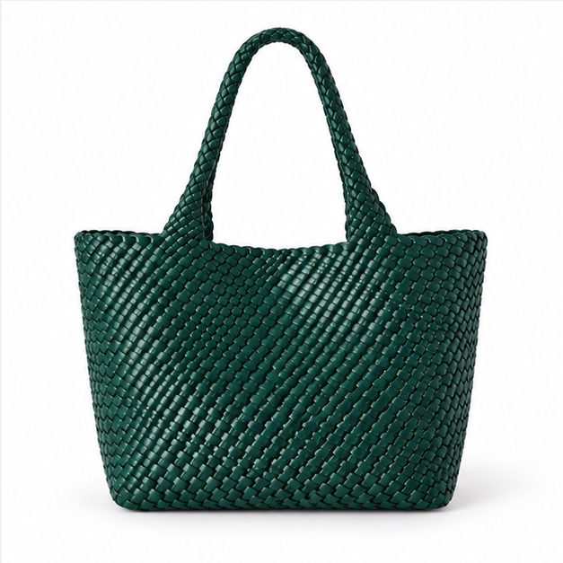 Emerald Woven Tote Bag With Pouch-2