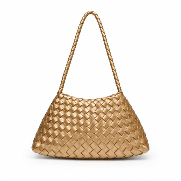 Golden Woven Braided Shoulder Handbag Purse-2