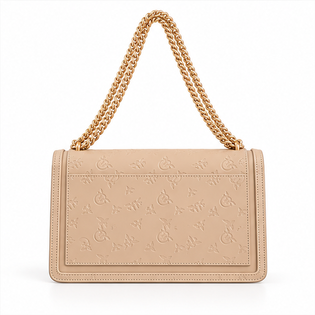 Khaki Embossed Gold Chain Shoulder Bag-2