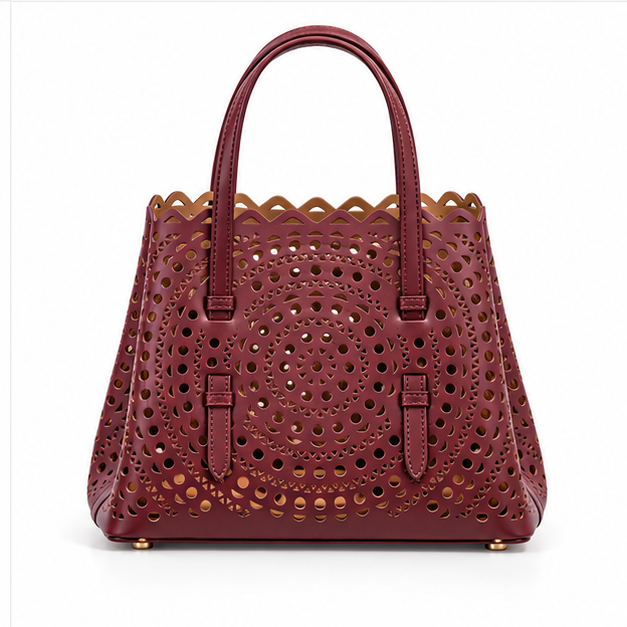 Elegant Laser Cut Burgundy Tote Handbag-2