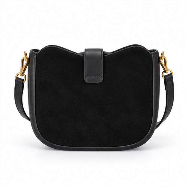 Elegant Black Suede Crossbody Shoulder Bag-2