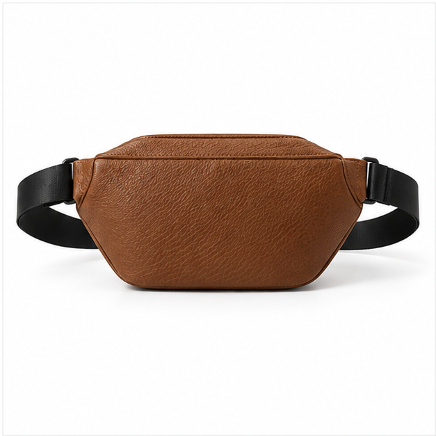 Brown Textured Leather Adjustable Waist Bag-2