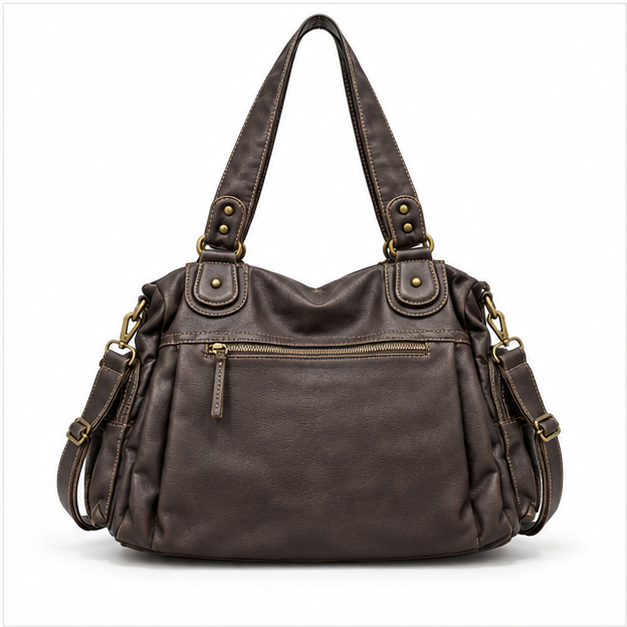 Vintage Brown Multi-Pocket Leather Shoulder Bag-2