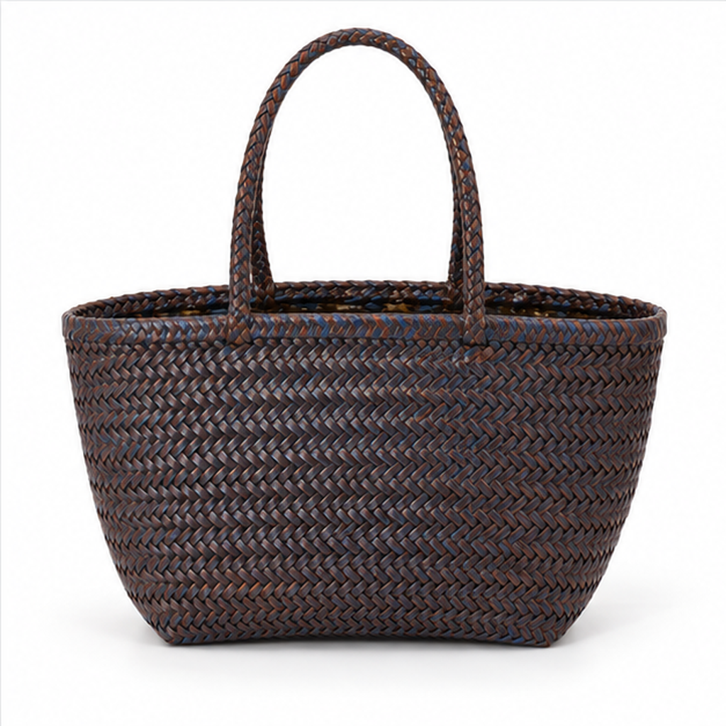 Brown Blue Woven Structured Everyday Tote-2