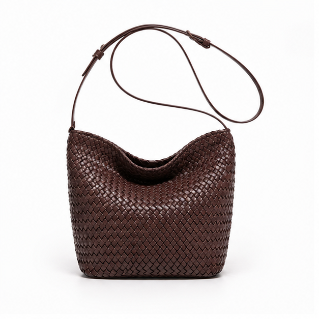 Woven Chocolate Slouchy Adjustable Shoulder Bag-4
