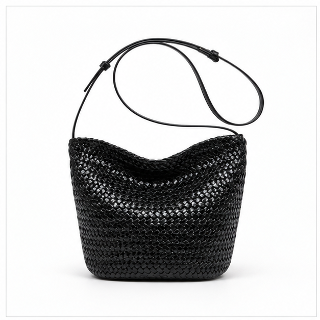 Black Woven Slouchy Shoulder Bag Handbag-4
