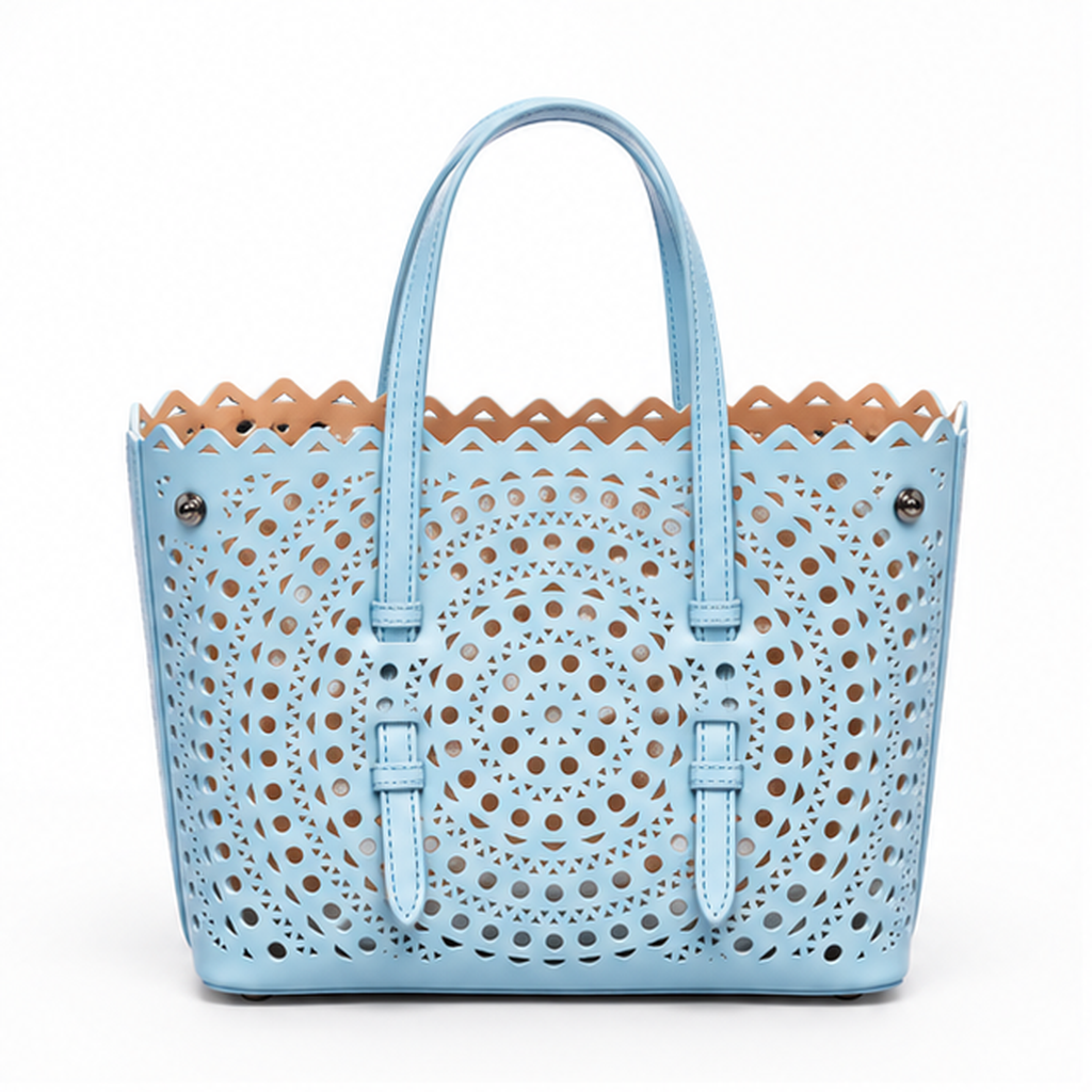 Denim Blue Laser Cut Tote Handbag-4