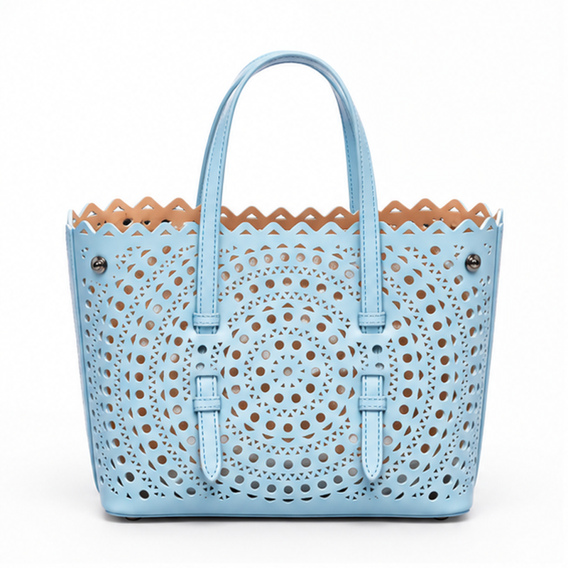 Denim Blue Laser Cut Tote Handbag-4
