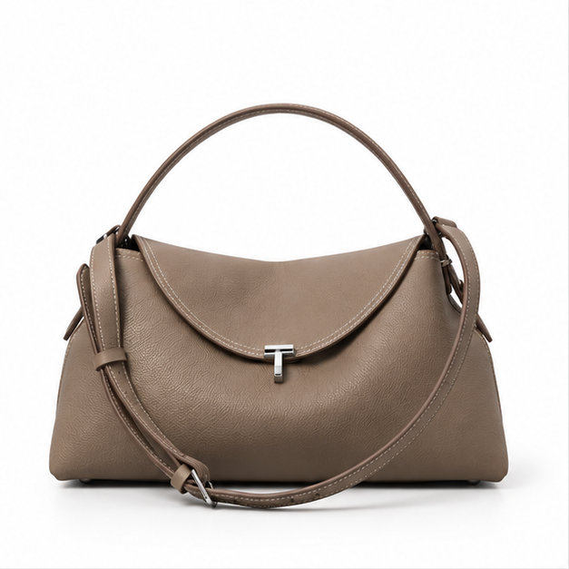 Elegant Taupe Leather Shoulder Handbag Design-4