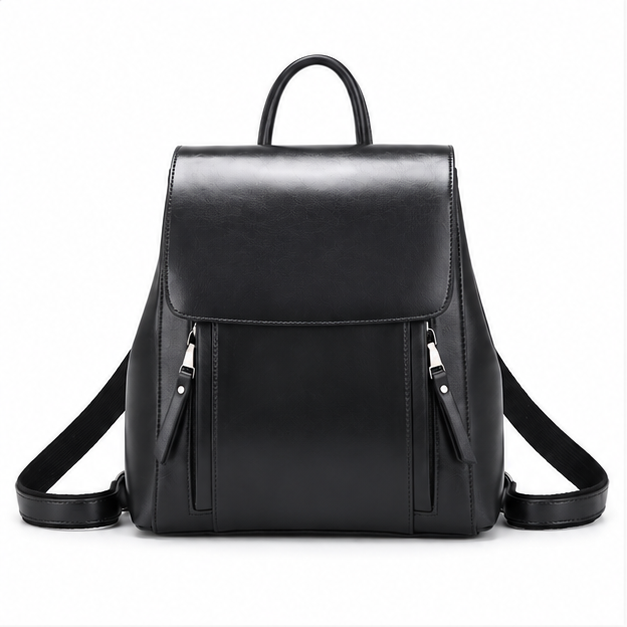 Sleek Black Adjustable Leather Backpack Handbag-4