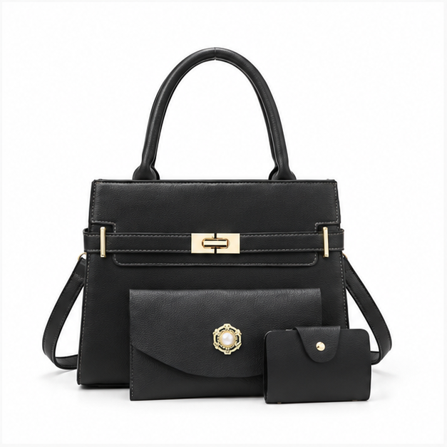 Black Elegant Three-Piece Handbag Set-4