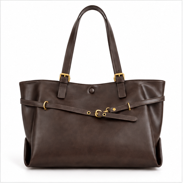 Elegant Chocolate Brown Leather Shoulder Tote-4