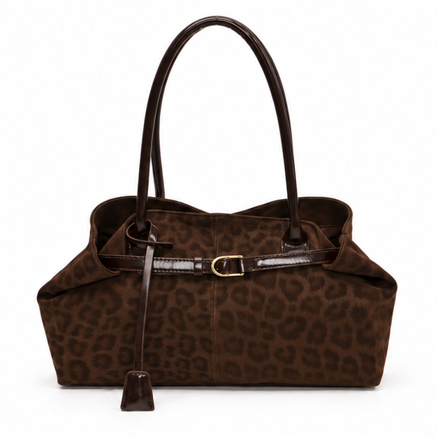 Brown Leopard Print Structured Shoulder Tote-4