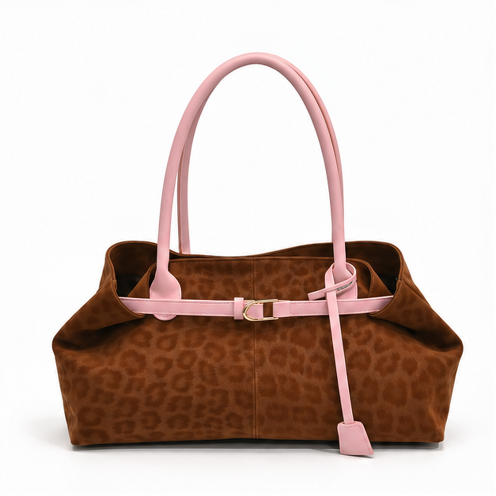 Brown Leopard Print Pink Trim Handbag-4