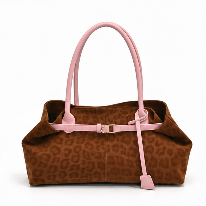 Brown Leopard Print Pink Trim Handbag-4