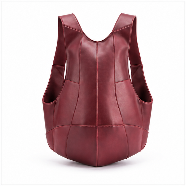 Red Coffee Sculpted Leather Backpack Bag-4