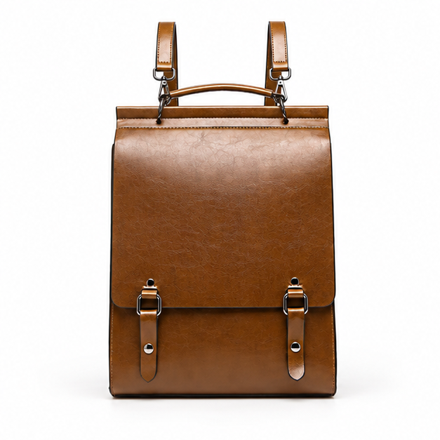 Vintage Brown Leather Convertible Backpack Handbag-4