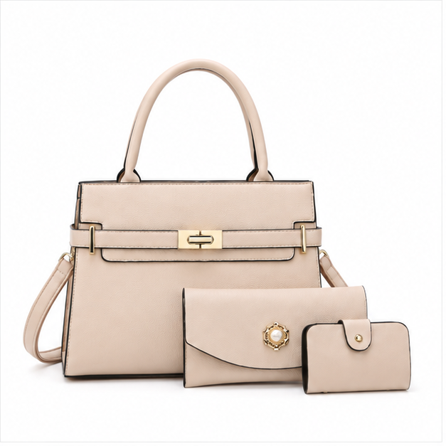 Khaki Three Piece Elegant Handbag Set-4