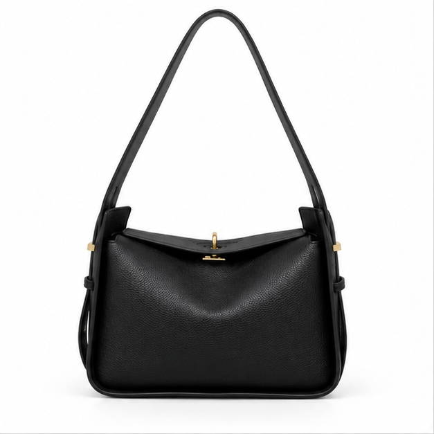 Black Pebbled Leather Shoulder Handbag Purse-4